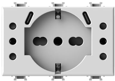 4box – Presa multipla da incasso USB P503 compatibile Bticino® Matix™, con 4 prese elettriche e 2 porte USB-C 3.0 per ricarica rapida. Installabile in scatola 503. Colore Bianco