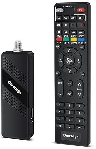 OWERSLYN Receptor de Caja Freeview Full HD 1080P y grabadora USB HD, sintonizador de TV Digital DVB-T2, convertidor de TV terrestre analógico a Digital, Salida HDMI/AV, USB/PVR, Control Remoto 2 en 1