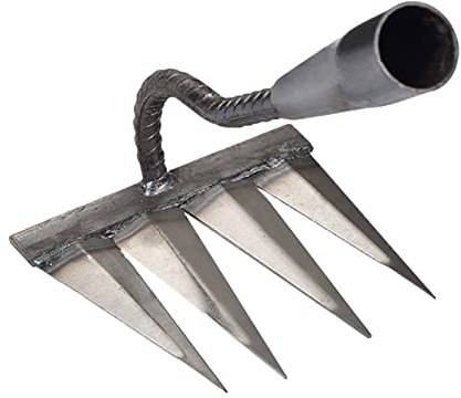 Jimtuze Râteau À Déchaumeur en Métal Dents Acier Au Carbone, Jardin Robuste - Râteau Jardin Creuse en Acier Trempé Râteau Déchaumeur, Main Carbone pour Déchaumage, Désherbage, Culture