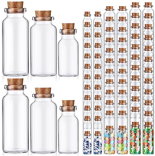 Dandat 100 Pcs Mini Glass Bottles Apothecary Jars with Wood Cork Stoppers Decorative Potion Bottles Clear Glass Vials for Spice Wishing Message Sand Water Seasoning Candy Wedding Party Favor