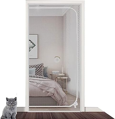 Fliegengittertür Katzentürgitter, Passend For Türgrößen Von 85 Cm X 200 Cm, Verdickte, Katzenresistente Netzgittertür For Wohnzimmer, Schlafzimmer, Küche, Terrasse, Kratzfestes Gitter Mit Reißverschlu