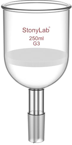 stonyLab Embudo de Filtración Buchner, de Vidrio Borosilicato, con Disco de Filtro Fino (G3) Y Junta Estándar Inferior 24/40, 250 ml