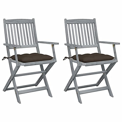 CIADAZ Klappbare Gartenstühle 2 STK. mit Kissen, Gartenmöbel, Balkonstühle, Chair Outdoor, Hochlehner, Balkonmöbel Klein, Essstühle, Balkon Stuhl, Bistrostuhl, Massivholz Akazie