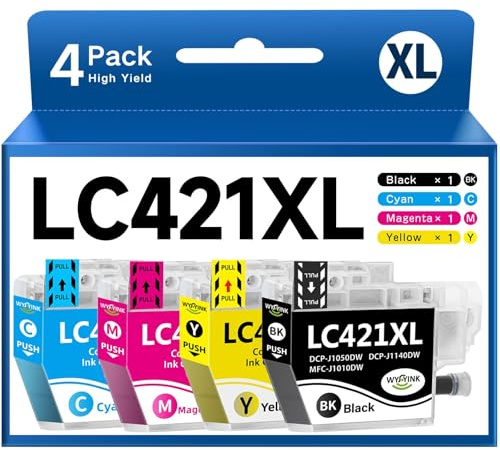WYFYINK LC421 XL Patronen mit Brother LC421 LC421XL Druckerpatronen Kompatibel für Brother DCP-J1050DW MFC-J1010DW DCP-J1140DW (4er-Pack)