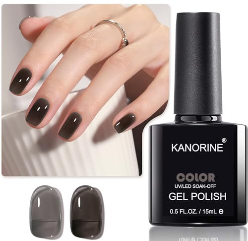 KANORINE Jelly Nude Black Gel Nail Polish, Sheer Neutral Translucent Soak Off Gel Polish, UV Light Cure for Nail Art DIY 15ml