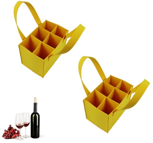 Herfair 2 Stück Herrenhandtasche Filz Flaschentasche,Flaschentasche mit 6 Fächer,Filz Bottle Bag Männerhandtasche Flaschen Tasche Filztasche Weinflasche Tasche (2 Stück gelb)