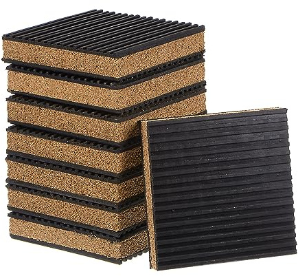 QUARKZMAN 8Stk Gummi Anti-Vibrationspads 4x4x7/8 Isolationspad Gerippte | Vibrationsdämpfer Vibrationsisolationspads Matten mit Kork-Mitte für Waschmaschine Luftkompressen Laufband