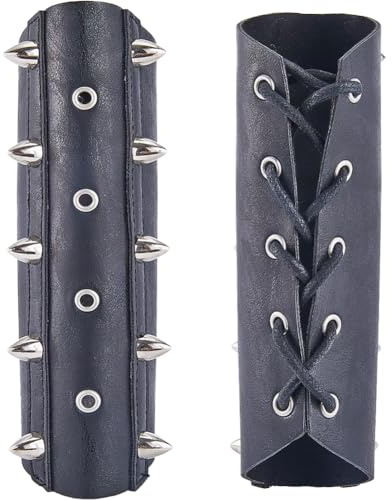 GORGECRAFT 2Stk Lederhandschuh-Armband Mittelalterliche Schwarze Lederrüstung Armschienen Mit Silbernen Spikes Nieten PU-Leder-Armschützer Verstellbare Armbinde Rüstungsmanschette Für Ritter-Cosplay
