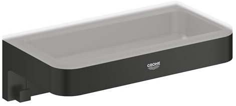 GROHE Start Cube, Seifenschale für die Dusche oder Badewanne, ohne Bohren (zum Kleben oder Bohren, inkl. Schrauben & Dübel, ohne Kleber, verdeckte Befestigung, langlebig) eckig, schwarz, 411072430
