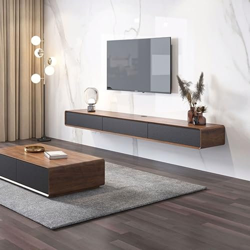 Hängend TV Board Kleine schwebende TV-Einheit for den Haushalt, an der Wand montierter TV-Schrank, schwebende Regale mit 3 herunterklappbaren Türen, modernes Entertainment-Media-Konsolenzentrum, große