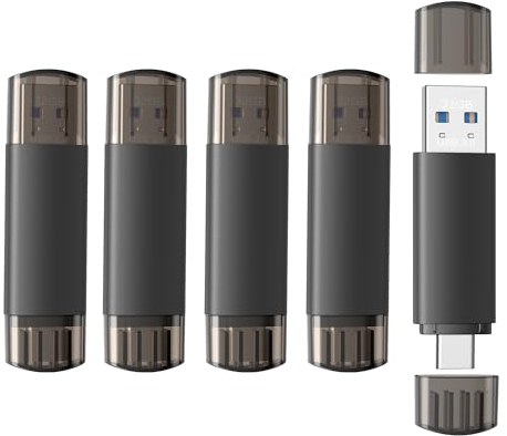 JOIOT Lot de 5 clés USB 32 Go à Double Interface USB-A et USB-C 3.0, Compatible avec Android, téléphone et PC pour Stockage de données, PhotoTech, pour Stockage Externe du téléphone, Noir