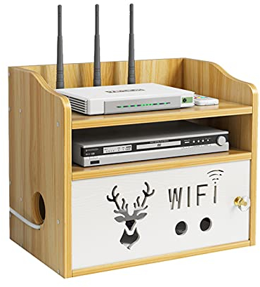 Wireless Router Wifi Box,Meuble Tv éTagèRes Murales De Grande Capacité Wifi BoîTe De Rangement,Bois Tablette Murale Hanging Plug-Board Support BoîTe De Rangement Organisateur,Cache Box Internet