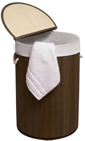 MantraRaj 50L Folding Bamboo Laundry Basket Bin Hamper Basket Clothes Storage Organizer With Lid And Removable Washable Bag Carry On Handles Washing Storage Bin for Laundry Room, Bedroom (Dark Brown)