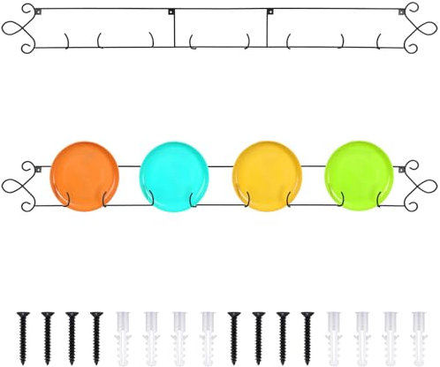 Yaocom 2 Pcs Horizontal Plate Rack Black Large Plate Hangers for the Wall Metal Decorative with 4 Non Adjustable Brackets for Collectible Plates Dishes Plaques