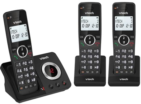 VTech ES2052 DECT Cordless Phone with Answering Machine,Call Block,Easy-to-Read Backlit Display,Landline Phone, Handsfree Speakerphone,Trio Handset (Renewed)