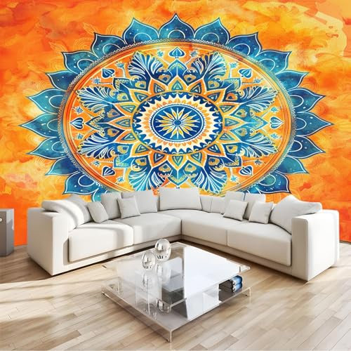 Vlies Fototapete kinderzimmer Bunte Mandala-Blume 3D Effekt 350 x 256cm - Foto Tapete für Wohnzimmer Moderne Vliestapete Wandtapete Motivtapeten Heim Dekoration