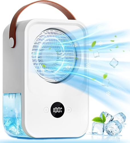 FADACHY Portable AC Fan with Voice Control - 4000mAh Rechargeable Battery, 4 Speeds Mini Desktop Humidifier Fan Air Conditioners for Car, Room, Office & Camping