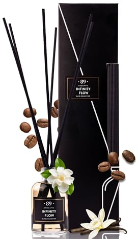 Raumduft Reed Diffuser mit 6 Duftstäbchen - Jasmin, Kaffee & Vanille Öl Duft, Lufterfrischer für Badezimmer, Wohnung Heimdekoration, Intensiv Raumduft Diffuser mit Stäbchen