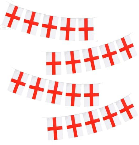 Weforu Wimpelkette mit englischen Flaggen, St. Georges-Kreuz-Flaggen, 10 m, 30 Flaggen, 14 x 21 cm, für WM, Fußball-Bars, Fußballspiel