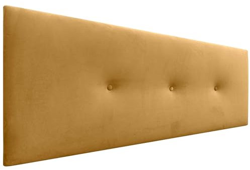 DHOME Kopfteil aus glattem Samt mit Knöpfen, hohe Qualität, modernes gepolstertes Kopfteil, Luxus-Bett, gepolstertes Schlafzimmer (Senfgelb, 135cm)