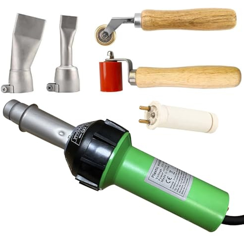 Pistola per saldatura in plastica ad aria calda, kit saldatore di riparazione in plastica, 2 ugelli per saldatura piatti, rullo per cucire in silicone da 40 mm e rullo per cucire in ottone