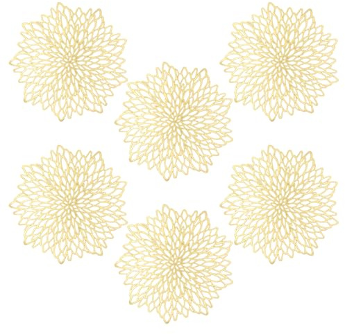 LUKDUNG 6 Stück Platzset Rund, PVC Ausgehöhlte Platzsets Tischsets, Tischset Weihnachten Rund, Abwaschbar Platzset, Dekorative Platzteller für Weihnachten, Küche, Zuhause, Party, Ø38cm, Gold