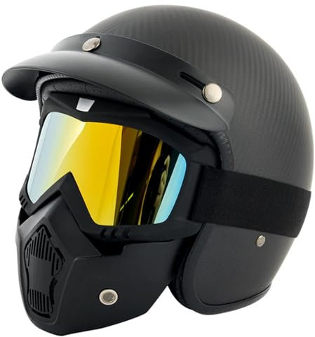 Jethelm, Kohlefaser Retro Motorrad Halbhelme, ECE/DOT Zertifizierter Motorradhelm - Maximale Verkehrssicherheit, Robust & Komfortabel, Ideal Für Motoroller G,XXL(63-64CM)