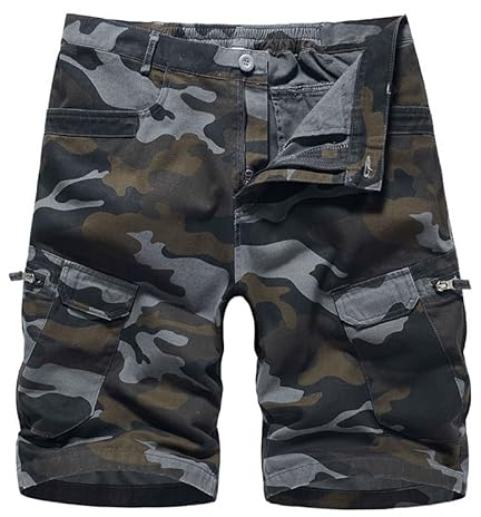 Misfuso Kurze Hosen Herren Shorts Cargo Shorts Camouflage Sommer Freizeithose Sport Camping Wandern Tarnen Baumwolle Arbeitsshorts