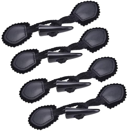 4 Pairs Leather Horn Toggle Closure Buttons Coat Jacket Duffle Shawl Clothes Sewing DIY Apparel Crafts - Black