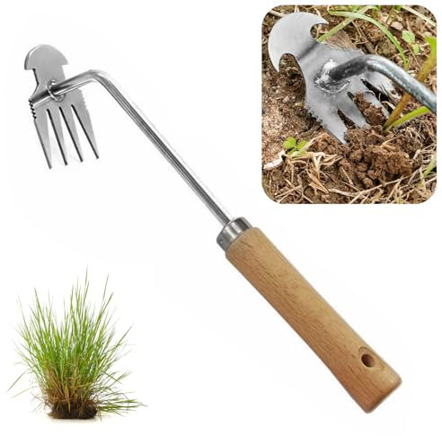 badaren Sarchiatore Manuale, Sarchiatore Manuale con Manico, Sarchiatore Multiuso, Estirpatore Erbacce Manuale con Testa Rotonda e Denti Affilati per Rimuovere Erbacce e Denti di Leone