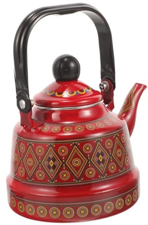 BEBEMOKO Thickened Enamel Tea Kettle Red Handle Kettle for Home Use for Tea and Coffee Brewing