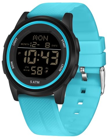Forrader Montre de sport numérique étanche pour homme avec chronomètre, rétroéclairage LED, alarme, compte à rebours, date