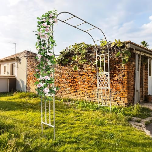 AJTXCSFOQL Rostfrei Rosenbogen Torbogen 120 150 180 200 210 240 280 Rosenhilfe Rosentor Rankgitter Metall Stabil Wetterfest Garten Rankgitter Rankhilfe Rankbogen Gartenbogen(White,280x250x40cm)
