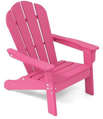 GOPLUS Adirondack Stuhl für Kinder, Adirondack Chair wetterfest aus HDPE mit ergonomischer Rückenlehne & Breiten Armlehnen, bis 75kg belastbar, Kinderstuhl Outdoor Garten Kinderzimmer (Rosa)