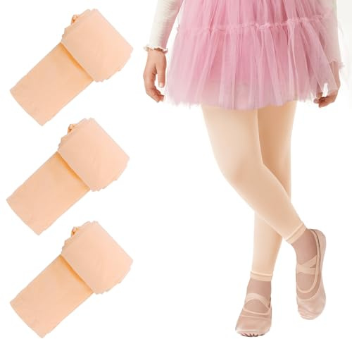 SGQTZDZQ Footless Dance Ballet Tights Girls Leggings School Uniform Tights for Kids 3 Pairs Black Pink (UK, Age, 5 Years, 8 Years, Regular, Flesh Pink)