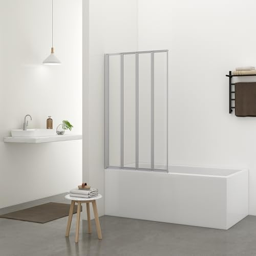 Bathlink 100x140cm Duschwand für Dusche,4-seitig 4mm ESG NANO Glas Badewannenaufsatz, Duschwand Badewanne Duschabtrennung