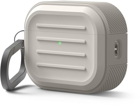 elago Armor Hülle für AirPods Pro 3 | kabelloses Laden, Karabiner inklusive, stoßfest (Taupe)