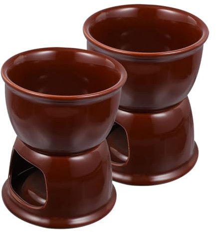 COLLBATH 2pcs Ceramic Fondue Pot for Melting Chocolate Cheese Portable Porcelain Cookware for Desserts Dipping Sauces for Family Gatherings and Social Events