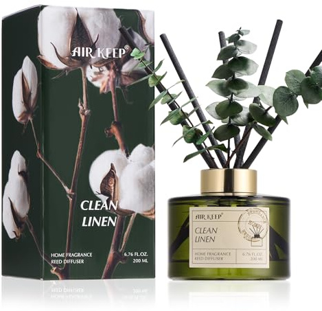 Airkeep Reed diffuser set, 200 ml ren linen-doftspridare med pinnar, hemmaparfym för sovrum, badrum, vassdiffuser olja för hem och kontor, dekor