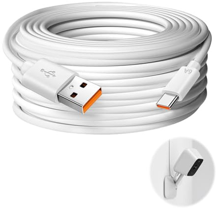 10M USB C Cable, Extra Long Extension Cables, 66w Power Extension Charging Lead for Home Security Cameras USB-C SmartPhones Controller Devices (White)