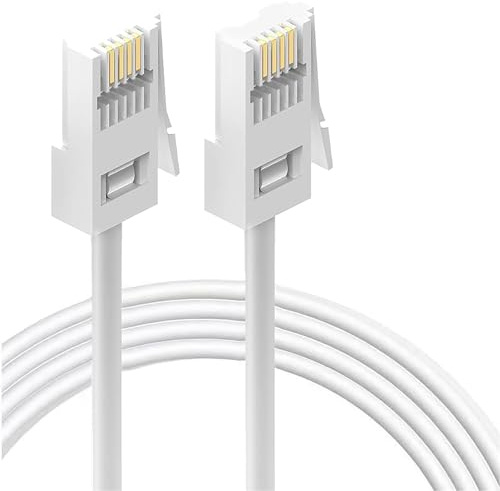 HAWAKA 2PCS BT Telephone Cable, BT Male to Male Telephone Wire,RJ11 6P4C Male Plug to Male Plug Flat Cord 4 Wire Phone Cables for Landline (6P4C-WH-5M-1PC)