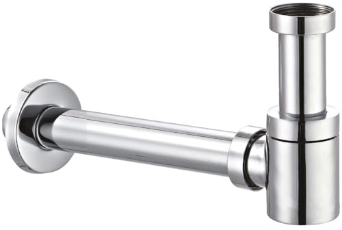 Schläfer 3939603 | Sifone Universale Salvaspazio per Scarico Lavandino Bagno a Vista in Ottone Cromato, Telescopico e Regolabile, per Lavabi Bagno e Bidet a Appoggio o Sospesi, Scarico 11/4
