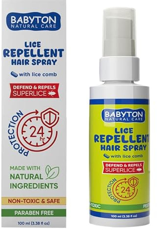 Babyton Läuseschutz-Haarspray 100 ml – 24h Schutz, Natürliche Inhaltsstoffe, Mit Läusekamm, Ohne Pestizide