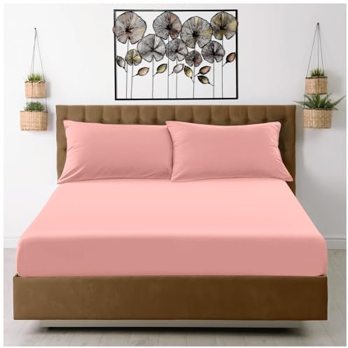 GC GAVENO CAVAILIA Microfiber Fitted Sheet Double - Plain Bed Sheets - Deep Pocket 10 inch (25cm) - Shrinkage, Wrinkle Resistant Bottom Sheet (137x193 cm) - Machine Washable - - Pink