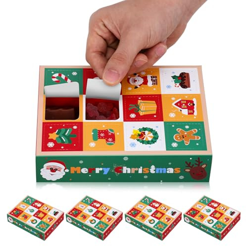 Angoily 5stücke Papier-festtagsboxen mit Fächern Leere Weihnachtsboxen als Geschenkverpackung Süßigkeitenboxen für Adventskalenderboxen Kleine Kuchenboxen und Gebäckboxen