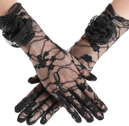 BABEYOND Spitze Handschuhe Damen Florale Opernhandschuhe | spitzenstoff, weich, leicht, atmungsaktiv, vintage-design, ideal für hochzeiten, partys, vintage-bälle & anlässe