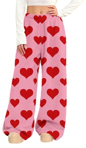 Oplxuo Fleece Pajama Pants Women, Comfy Fluffy Fuzzy Pj Bottoms with Pockets Fleece Sleepwear Soft Winter Valentine Pants Red