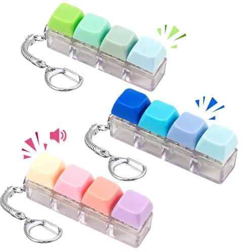 Keyboard Fidget Toy 3 Pack – Mini Keyboard Clicker Keychain Toy with 4 Buttons – Portable Desk Fidget for Focus and Idle Hands – Compact Fidget Keyring for Adults Work Travel