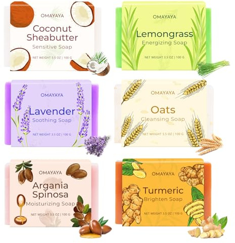 Juego de jabones de ducha para mujer, 6 x 100 g, jabón sólido, jabón natural para cara, cuerpo y manos, juego de jabón hecho a mano, regalos para mujeres, día de San Valentín, cumpleaños, día de la