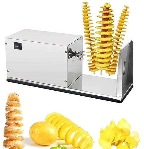 QUSYZD Affettatrice a Spirale Automatica per Patate, affettatrice elettrica a vortice da 20 W, Macchina per Patatine Fritte a Torre in Acciaio Inossidabile, affettatrice,